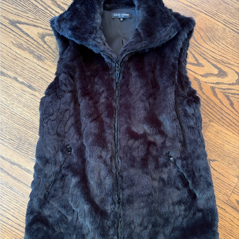 David Lerner Black Faux Fur Zip Vest